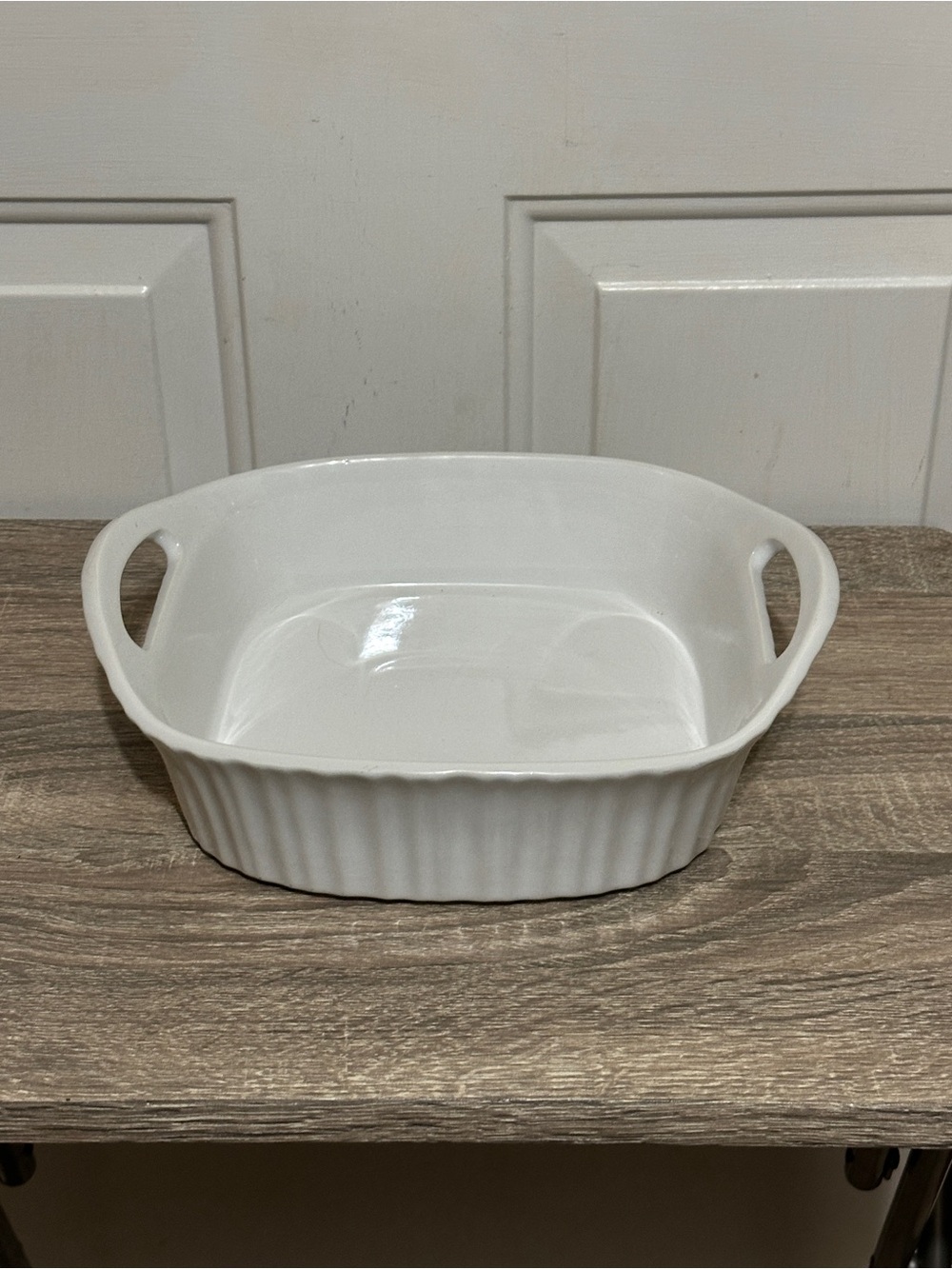 Corning Ware French White Ribbed Square 2 Qt 8" x 8" Casserole Dish with Handles